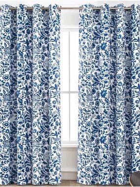 DriftAway Julia Blackout Curtains Navy Floral Watercolor W52 x L96 Navy